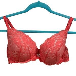 Victorias Secret Dream Angels Push Up Size 36D Underwire Pink Bra Lacy Overlay
